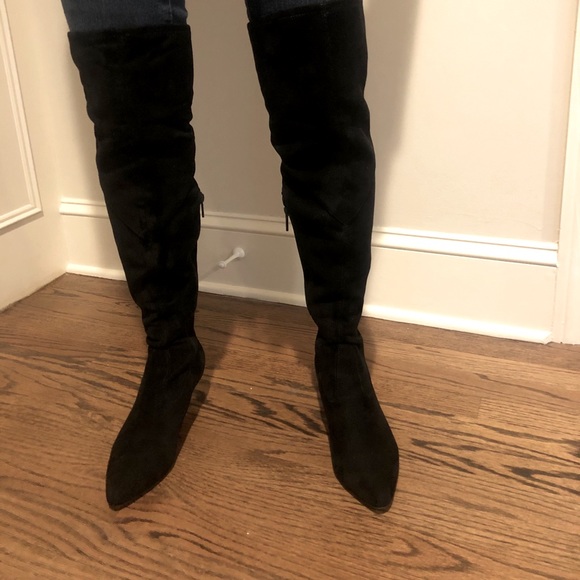 Over The Knee Black Faux Suede Boots - Picture 8 of 14